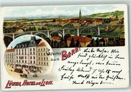 3000 Bern Berne 1898 Gebrauchsspuren Löwen Hotel du Lion Viadukt Lithographie