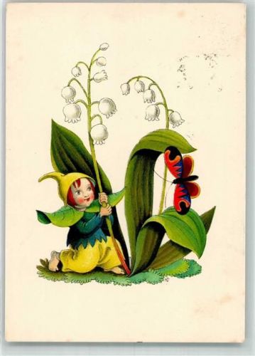 sign. Spörri Dolder Hedwig Zwerg Schmetterling Schneeglöckchen Pro Juventute Schweiz Künstlerkarte