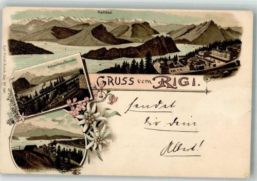 6356 Rigi Kaltbad Lithographie Bergbahn Schurtobelbahn Hotel Kaltbad Känzli