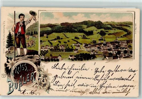 9055 Bühler 1903 Lithographie Kuhhirte Kühe