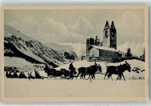 7505 Celerina/Schlarigna - Skandinavien Winter Kirche San Gian Pferdeschlitten