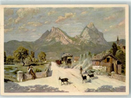 Turgi Ziegen Postkutsche Ort lt. Stempel Pro Infirmis Schweiz Künstlerkarte