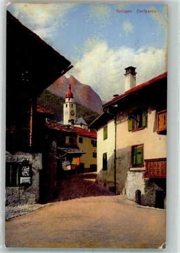 7435 Splügen Foto AK Feldpost Bataillon 91 Dorfpartie Kirche