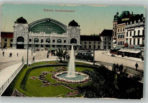 Basel Bâle Bundes- Bahnhof Straßenbahn Geschäft Bahnhof Schweiz Foto AK