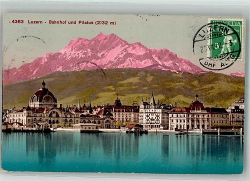 6000 Luzern Lucerne 1912 Foto AK Bahnhof Pilatus Briefmarke bildseitig