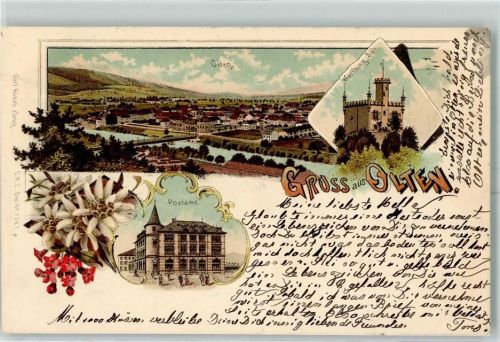 4600 Olten 1898 Lithographie Postamt Wartburg Säli