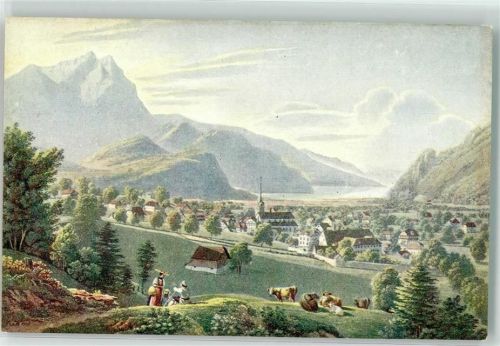 Stans Ansicht von Stans sign. G. Lory junior Nr. 79 Kühe Pro Juventute Schweiz Künstlerkarte