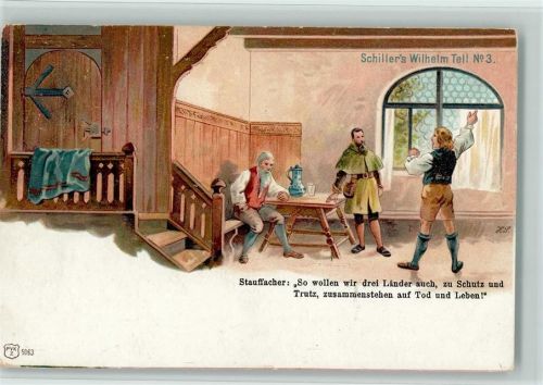 4143 Dornach 1905 Künstlerkarte Schillers Wilhelm Tell No. 3 Männer im Gasthaus Ort lt.Stempel