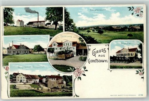 9200 Geretschwil Lithographie Ziegelhof Käserei Handlung Stickerei Baugeschäft Sonnenhof