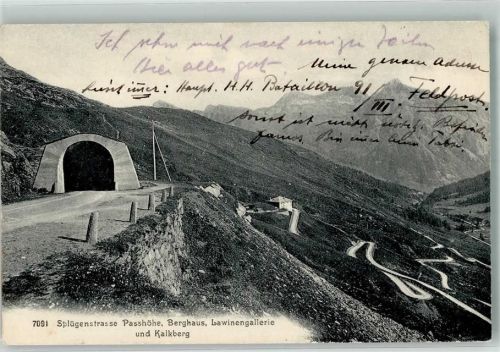 7435 Splügen Foto AK Feldpost Bataillon 91 Sprlügenstrasse Passhöhe Berghaus