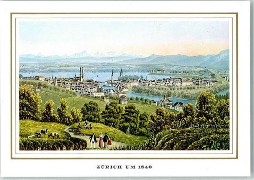 8000 Zürich Lithographie Zürich um 1840 mit Limmat und Alpen