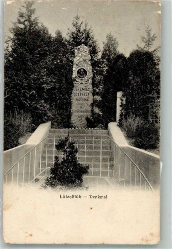 3432 Lützelflüh 1914 Foto AK Denkmal Jeremias Gotthelf Feldpost Commandant Esadron de Dragons 31