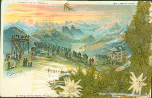 6410 Rigi Kulm AK mit gepresstem Edelweiß echte Blumen hinter Folie mit Rissen