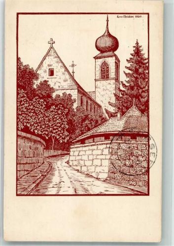 1700 Fribourg Freiburg 1925 Künstlerkarte sign. Christen, Kuno Kirche St. Michel