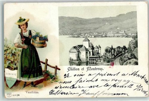 1820 Veytaux 1903 Prägedruck Vaudoise Tracht Schloss Chillon u. Montreux Wappen