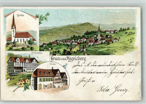 9122 Mogelsberg 1898 BOAKC Aachmühle Gasthaus Löwen Lithographie