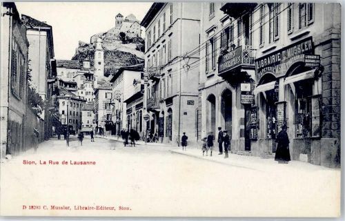 1950 Sion Sitten - Geschäft Burg Kirche Rue de lausanne