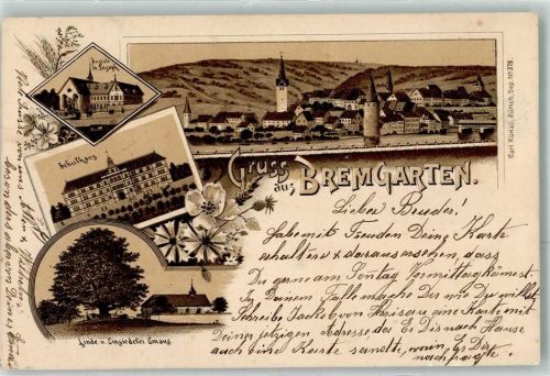 5620 Bremgarten AG 1900 Lithographie Anstalt St. Joseph Schulhaus Linde Einsiedelei Emaus Verlag Künzli Nr 378