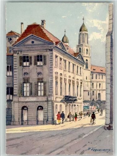 8000 Zürich Künstlerkarte Haus zur Meise mit Großmünster sign.