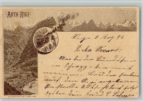 6415 Arth 1891 BOAKC Lithographie Bergbahn Ganzsache Vorläufer Druck um 1889 Gebrauchsspuren, bitte Scan genau beachten!