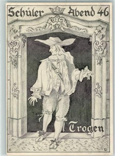 9043 Trogen 1946 Künstlerkarte Schüler-Abend Kantonsschule sign