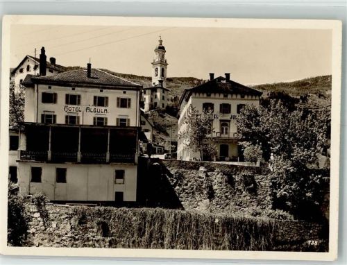 7450 Tiefencastel 1934 Foto AK Hotel Albula Kirche