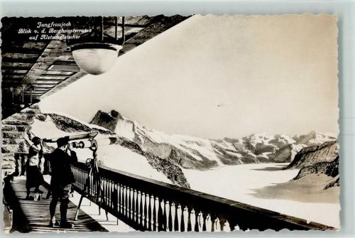 3801 Jungfraujoch 1939 Foto AK Jungfraujoch Berghausterrasse mit Fernrohre AK