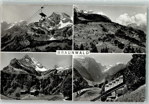 8784 Braunwald 1951 Foto AK Seilbahn Bergbahn