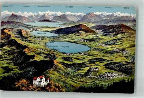 5600 Lenzburg Folienkarte / Lackkarte Vogelschau Seetal Schloss Widlegg Hallwilersee