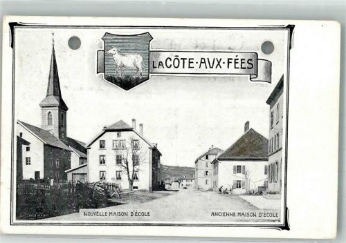2117 La Côte-aux-Fées 1917 Gebrauchsspuren Wappen Kirche Nouvelle Maisaon d´École Feldpost gelocht