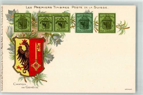 les Premiers Timbres Post de la Suisse Wappen Canton de Geneve
