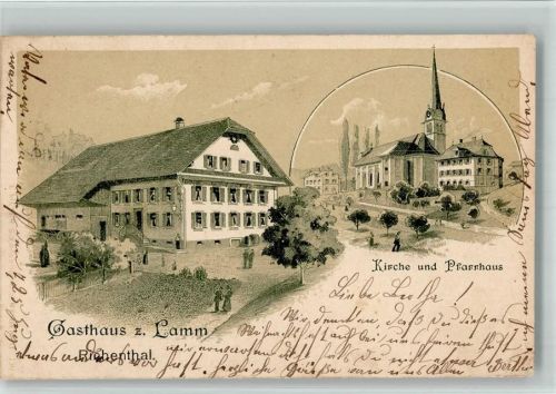 6263 Richenthal 1904 BOAKC Lithographie Gasthaus Zum Lamm Kirche Pfarrhaus