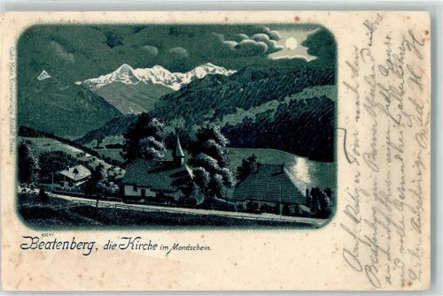 3803 Beatenberg 1900 Lithographie / Mondschein Kirche