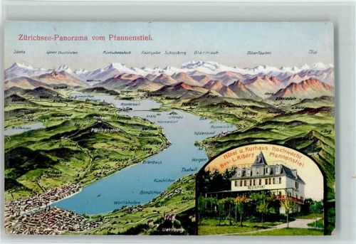 8132 Egg bei Zürich - Zürichsee-Panorama vom Pfannenstiel Hotel Kurhaus Hochwacht 2-Bildafnahme Landkarte