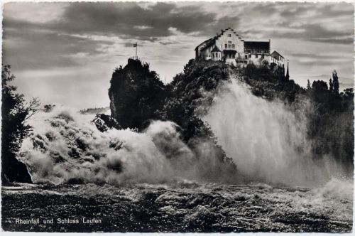 1955 - Neuhausen, Rheinfall und Schloss Laufen, Schweiz,Photoglob-Wehrli AG AKU1