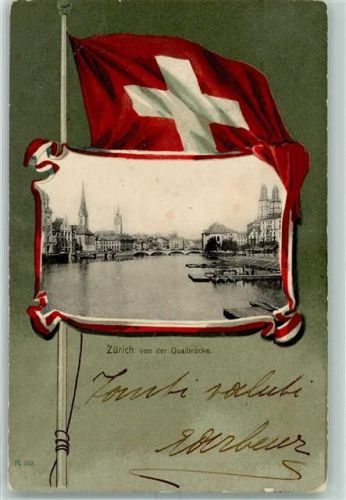 8000 Zürich 1902 - Zürich von der Quaibrücke Fahne Passepartout