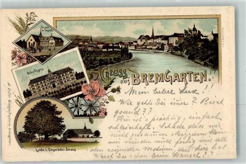 5620 Bremgarten AG 1898 Lithographie Anstalt St. Joseph Schulhaus Linde Einsiedelei Emaus