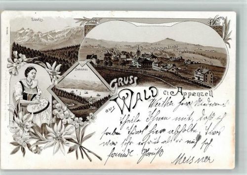 9044 Wald AR 1899 BOAKC Lithographie Säntis Bodensee Tracht Sticken Handarbeit Vorläufer