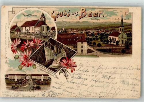 6340 Baar 1902 Lithographie Fabrik Spinnerei a.d.Lorze Höhle Kath. Kirche Protes. Kirche