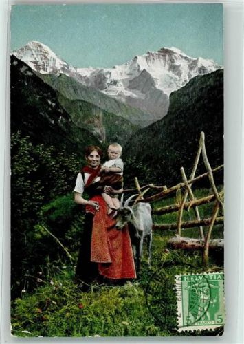 1908 - Verlag Teubner Serie 1379-3 Auf der Alm - Bäuerin mit einer Ziege AK