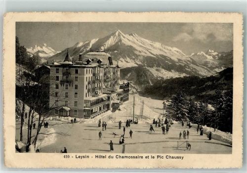 1854 Leysin 1915 Foto AK Hotel du Chamossaire et le Pic Chaussy Eislaufen Wintersport Schnee