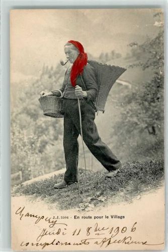 1874 Champéry 1906 - Winzerin mit Pfeife auf dem Weg ins Dorf