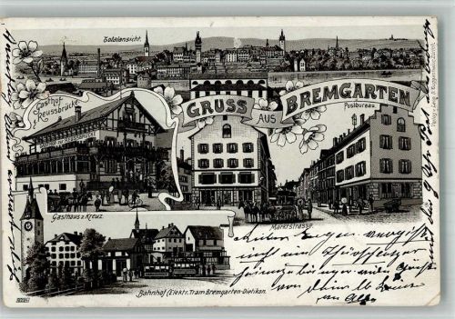 5620 Bremgarten AG BOAKC Gasthaus Reussbrücke Gasthaus z, Kreuz Postamt Lithographie