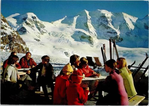 7749 Bernina - Bergrestaurant Skifahrer Sonnenterasse Diavolezza