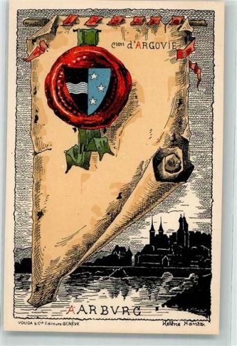 4663 Aarburg Künstlerkarte sign Hantz Helene Urkunde Siegel Wappen