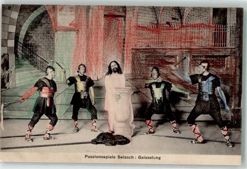 2545 Selzach Gebrauchsspuren Passionsspiele die Geisselung Foto AK