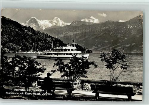 3653 Oberhofen am Thunersee - Promenade mit Eiger Mönch Jungfrau Schiff Jungfrau