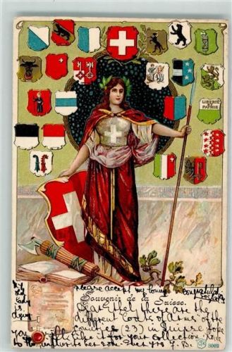 1905 Prägedruck Helvetia Wappen Patriotik Schweiz
