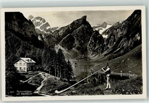 Seealpsee Foto AK Alphornbläser Foto Gross