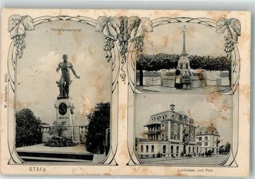 8712 Stäfa 1911 Gebrauchsspuren Leihkasse Postamt Patriotendenkmal